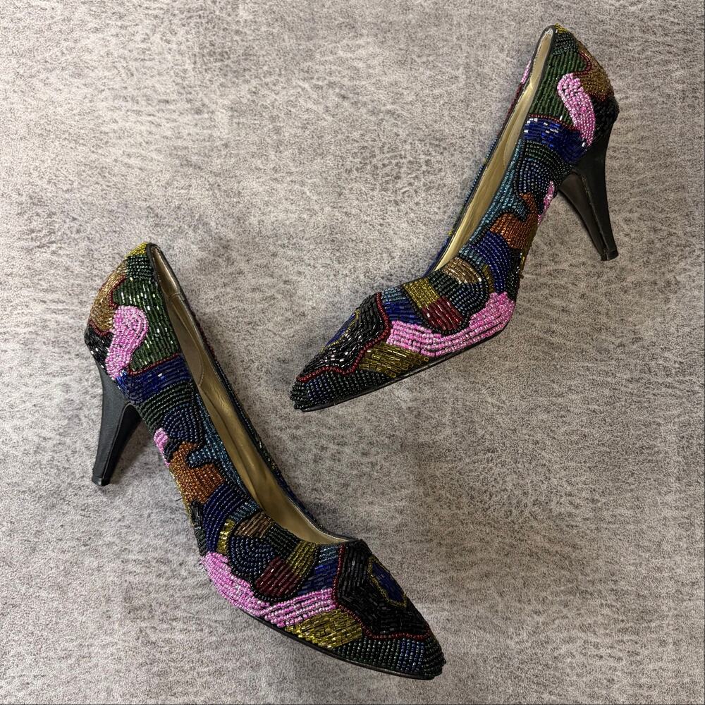 Beaded Geometric Multicolor Heels